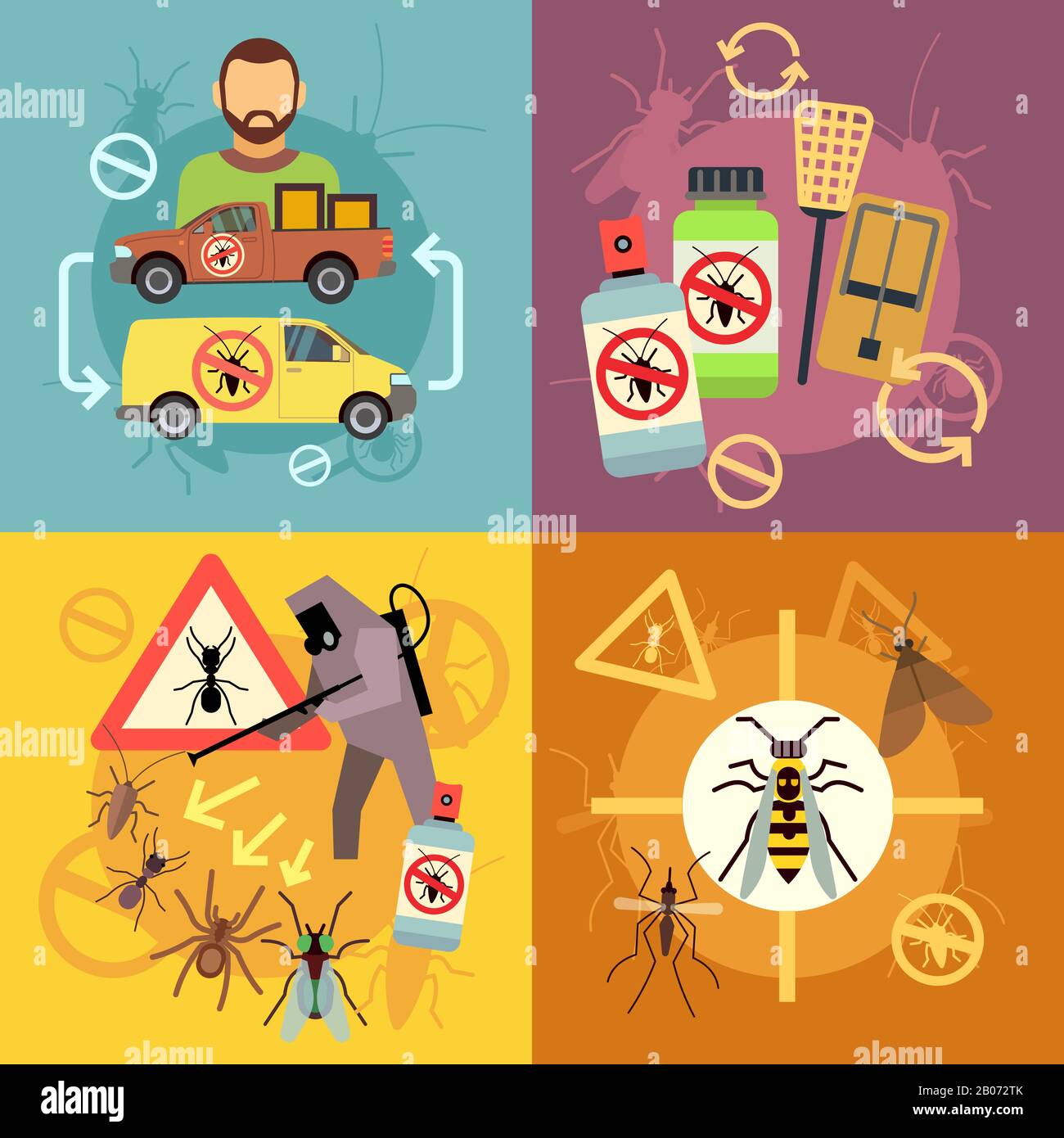 Accueil lutte antiparasitaire service plat concepts ensemble. Protection contre les insectes, illustration de l'exterminateur de travail cafard Illustration de Vecteur