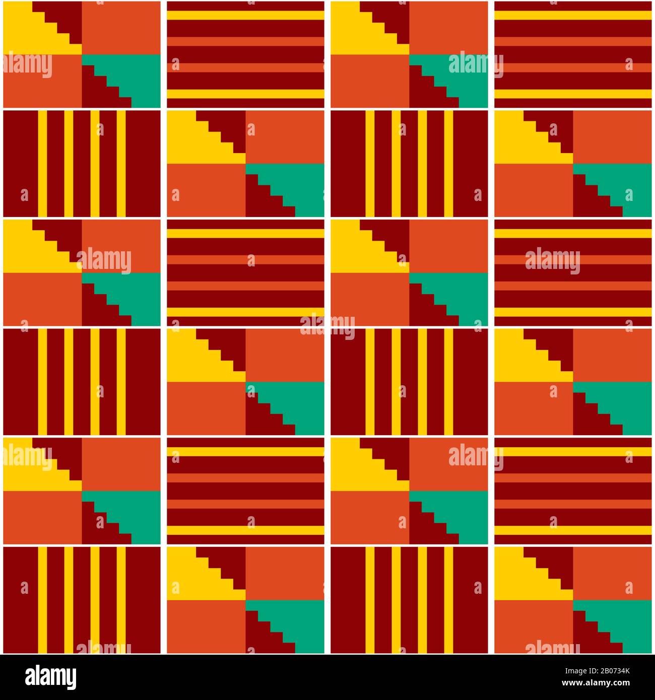 Ghana tribal Kente tissu style vectoriel textile sans couture modèle, géométrique nwentoma design en vert Illustration de Vecteur