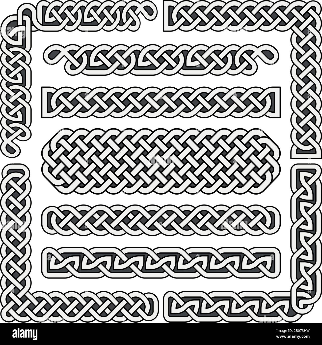 Nœuds celtiques frontières médiévales sans soudure, motifs, et coins ornement. Jeu de formes de motif vectoriel. Structure de l'illustration du motif écossais Illustration de Vecteur