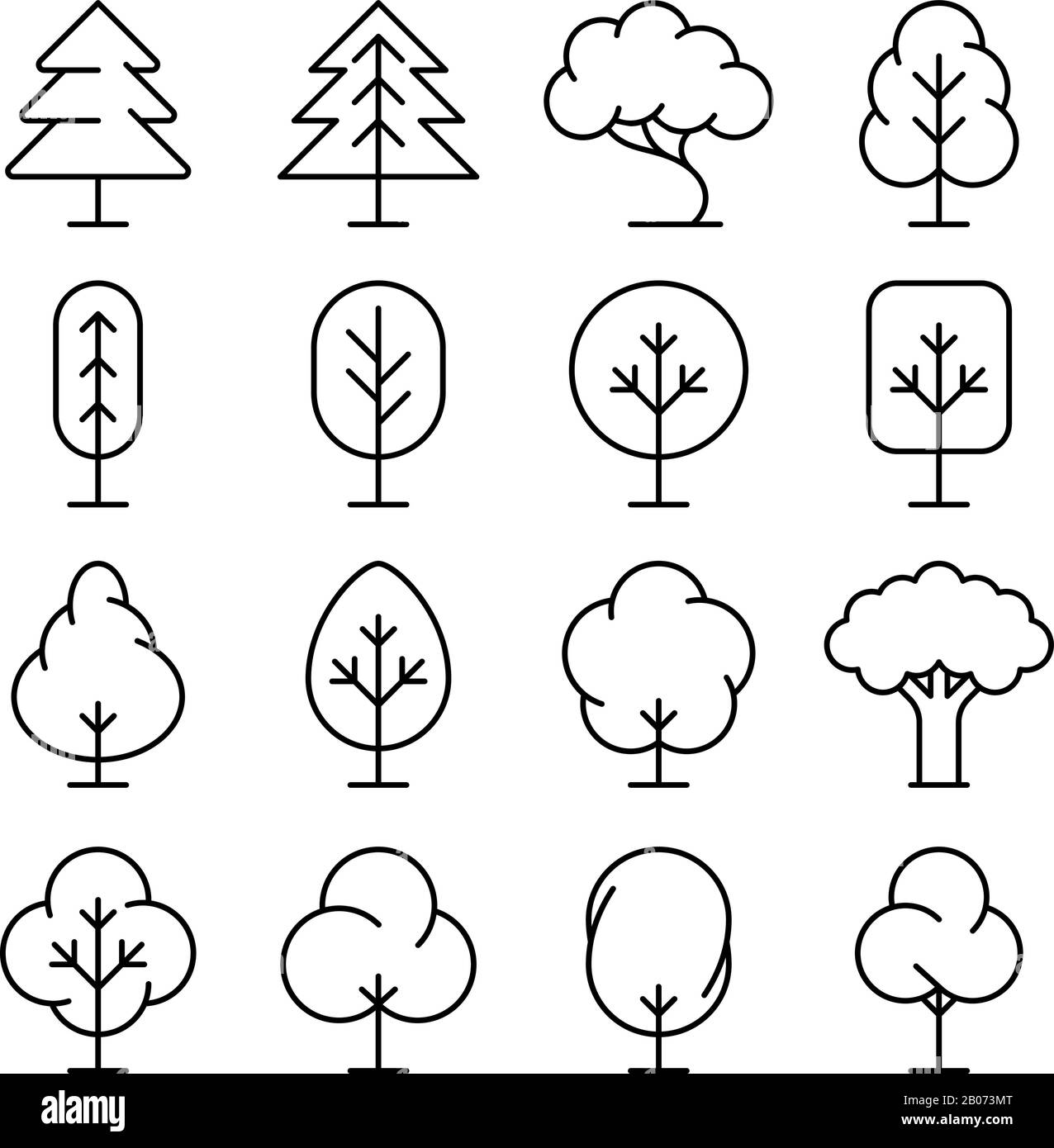 Ensemble d'icônes de vecteur de ligne mince d'arbre. Collection de plantes dans une illustration de style linéaire Illustration de Vecteur