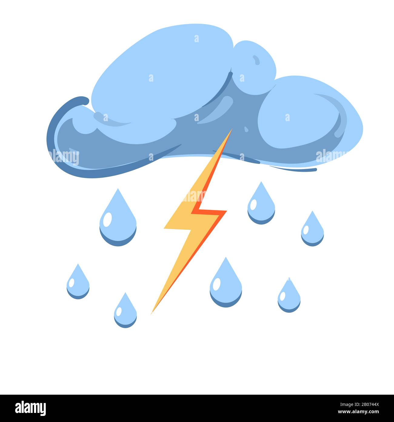 Nuage vectoriel avec chute de pluie et foudre frappante isolé sur fond blanc. Illustration d'orage et d'orage Illustration de Vecteur
