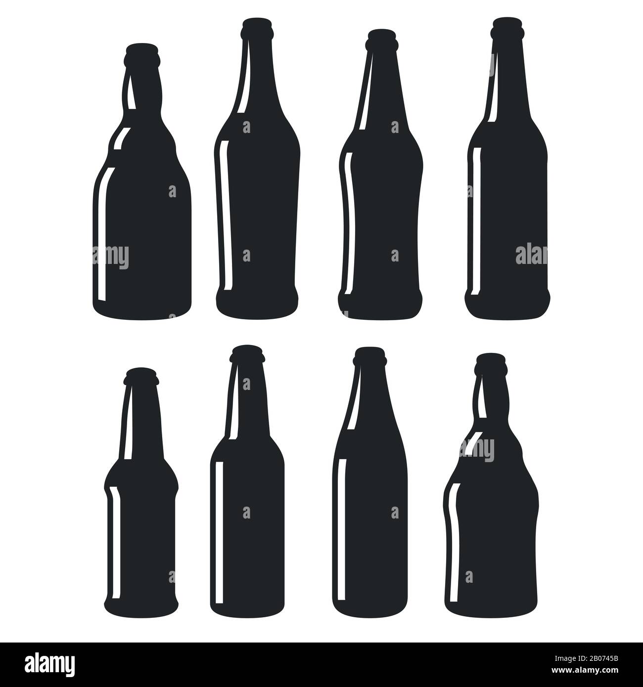 Bouteilles de bière différentes formes icônes vectorielles noires.  Illustration de la silhouette de la collection de bouteilles Image  Vectorielle Stock - Alamy
