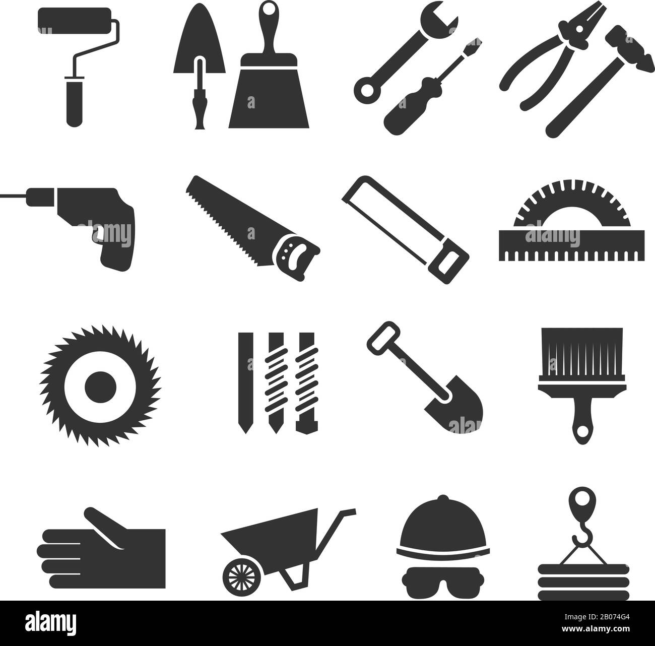Outils de construction vecteur noir icônes définies. Illustration du marteau et du tournevis Illustration de Vecteur