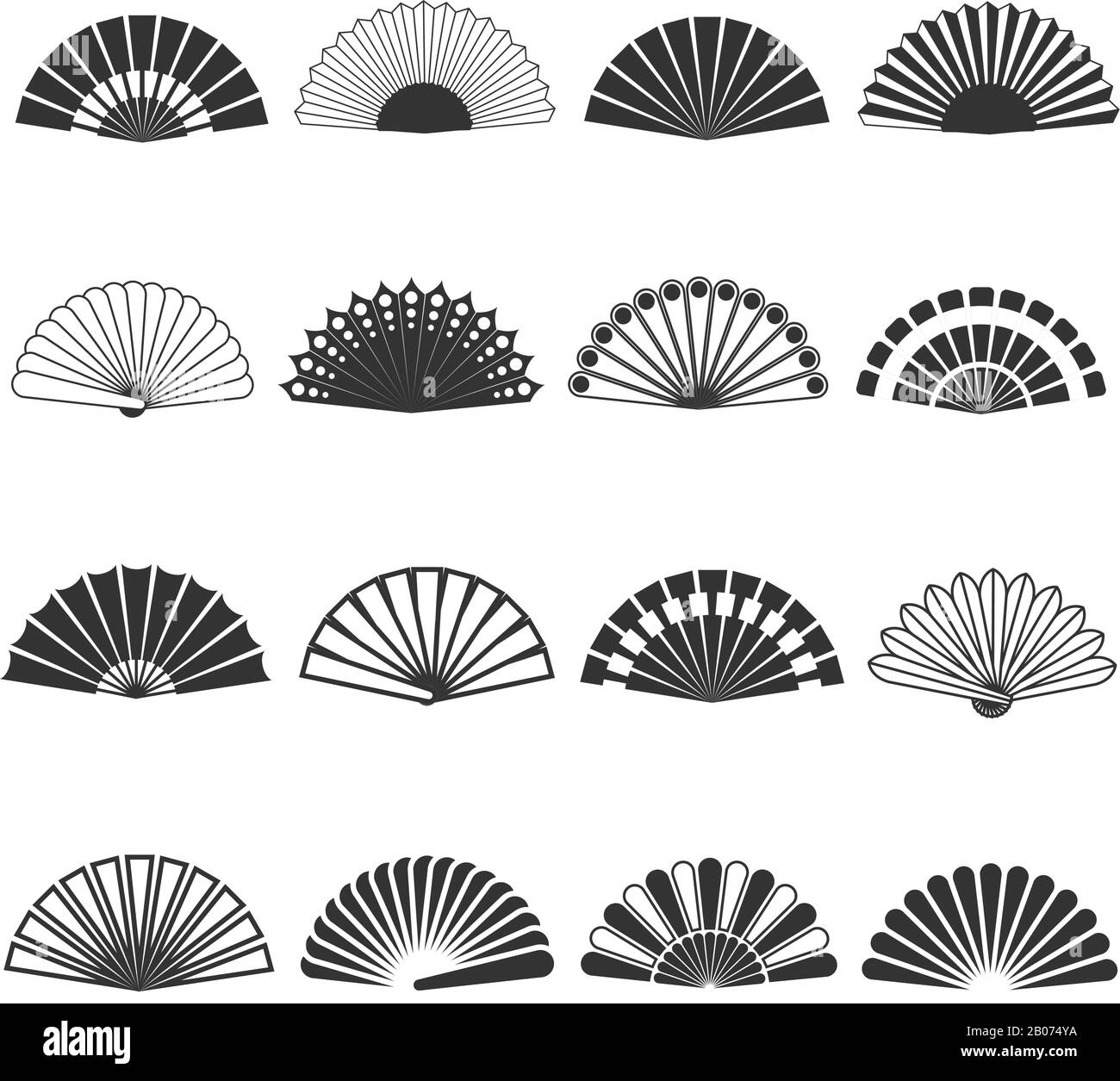 Icônes vectorielles du ventilateur manuel. Élégance souvenir orientale, illustration des accessoires pliants de l'est Illustration de Vecteur