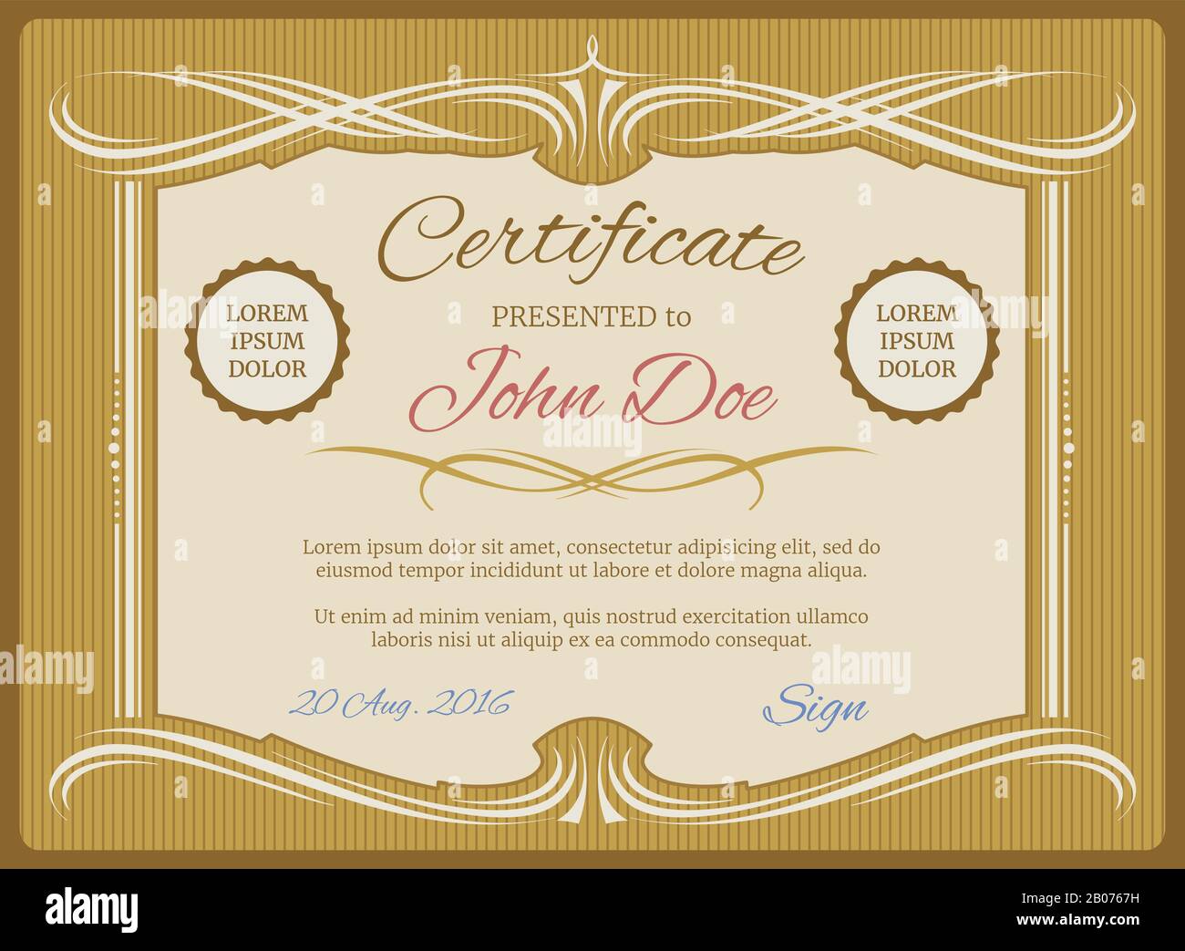 Modèle de certificat vectoriel vintage, diplôme rétro. Illustration du document présenté Illustration de Vecteur