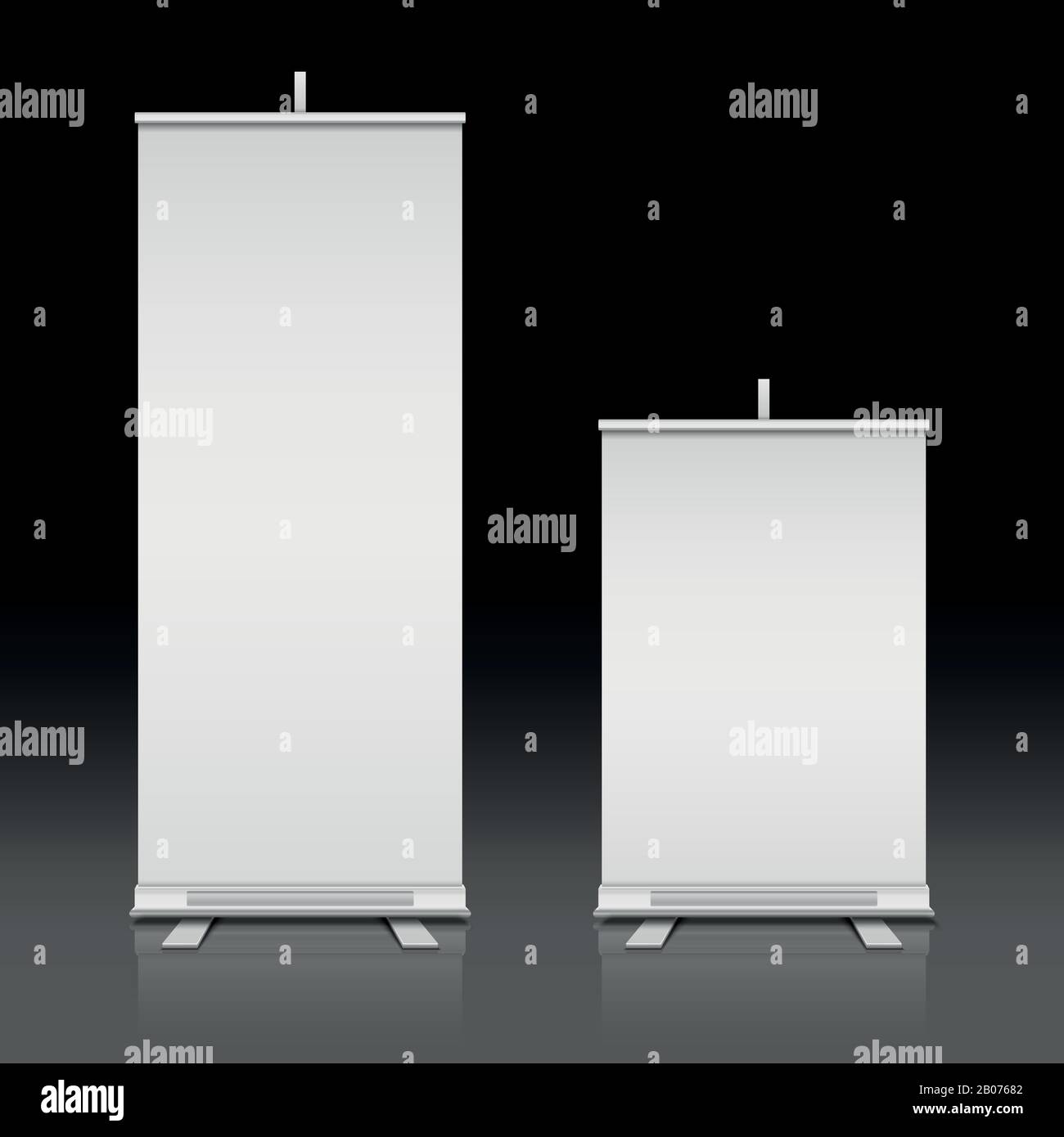 Jeu de bannières vectorielles verticales blanches vierges. Tableau de présentation pour l'illustration d'une exposition ou d'une promotion Illustration de Vecteur