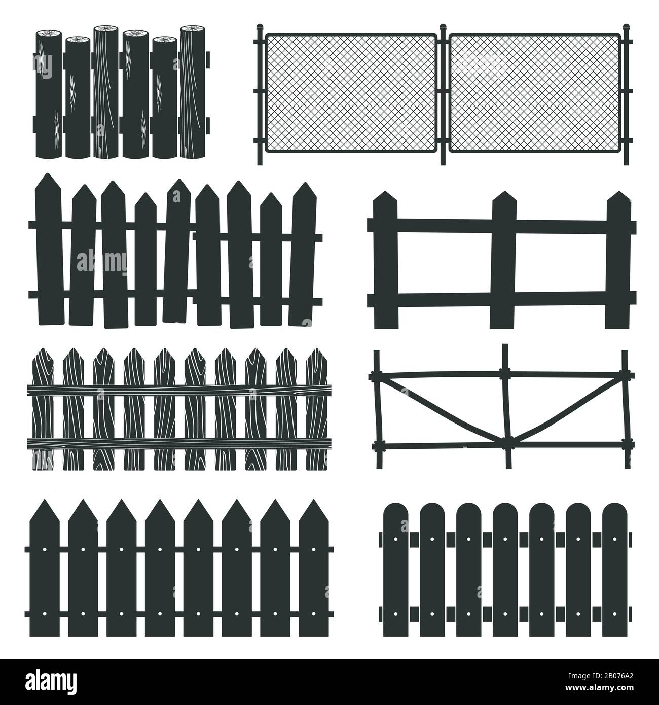 Clôtures rurales en bois, piquets vectorisés silhouettes. Illustration du paing droit pour la protection et la sécurité Illustration de Vecteur