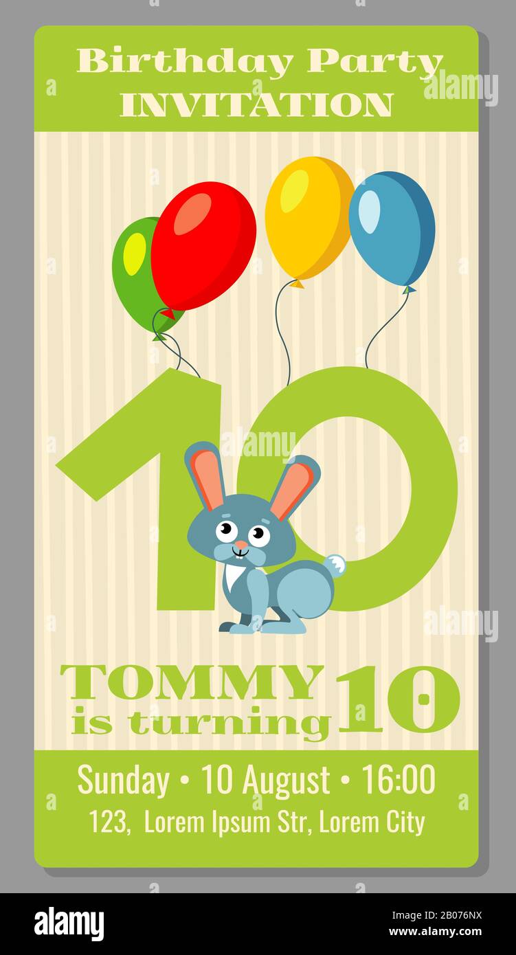 Enfants anniversaire fête dessin animé animaux bunny invitation. Illustration vectorielle Illustration de Vecteur