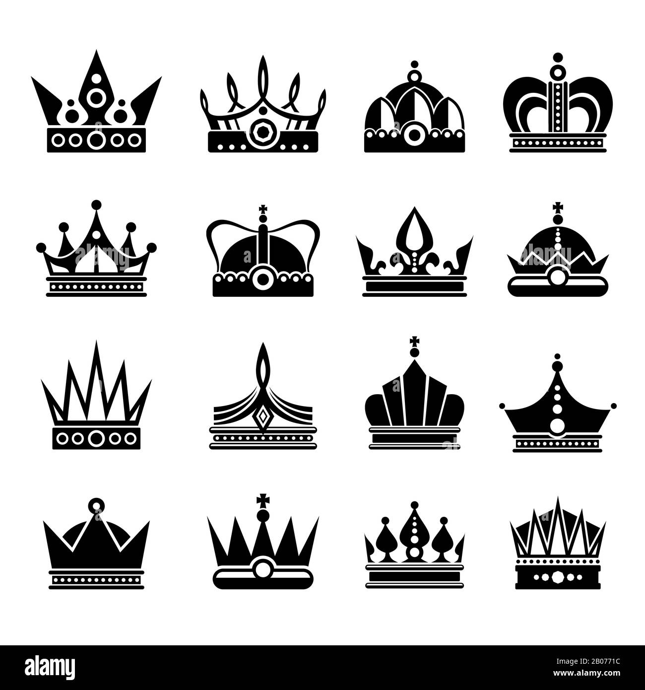 Illustration vectorielle couronnes royales en noir isolée sur blanc Illustration de Vecteur