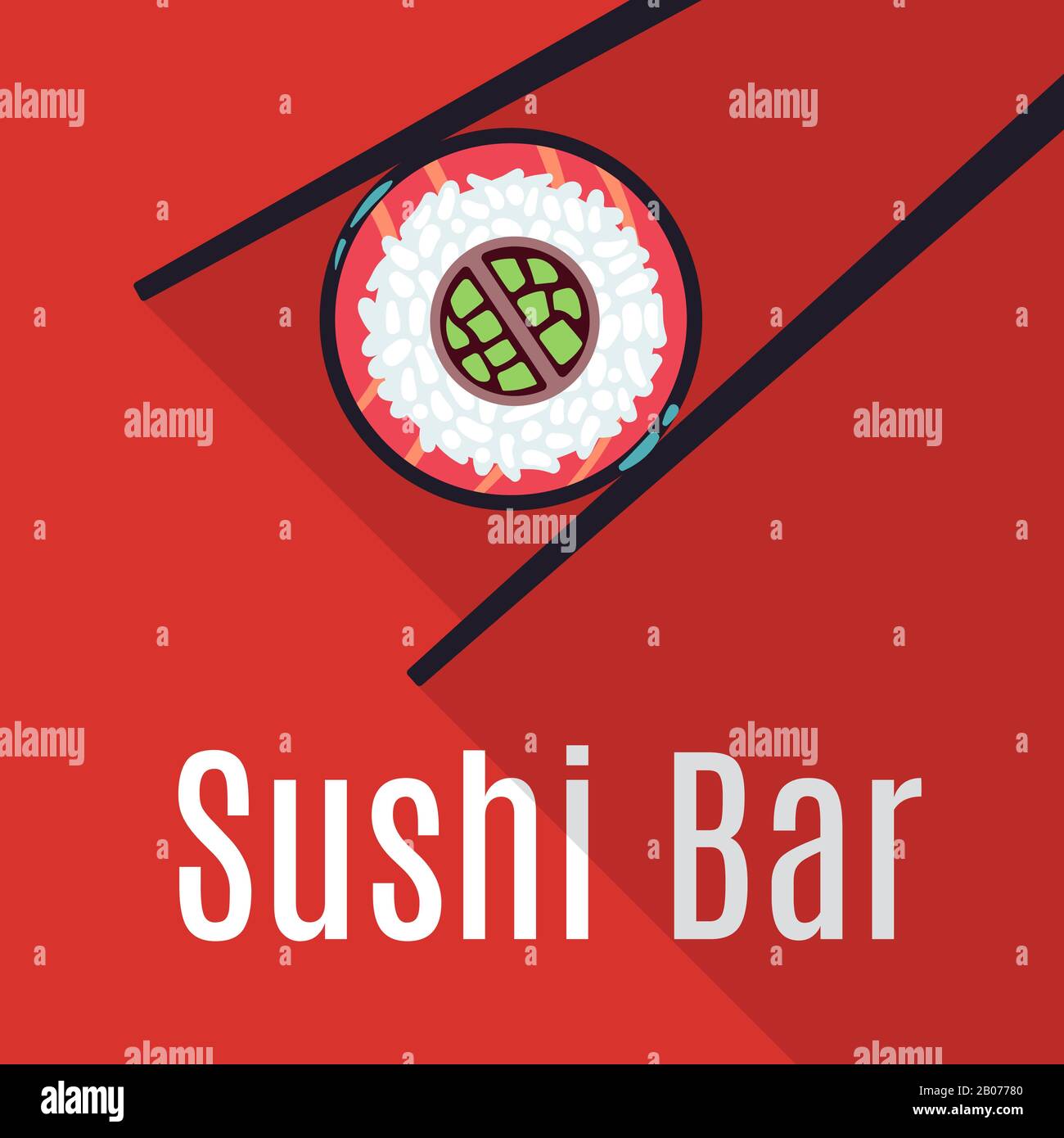 Modèle de logo de la cuisine du bar à sushis japonais rouge. Logotype restaurant traditionnel, illustration vectorielle Illustration de Vecteur