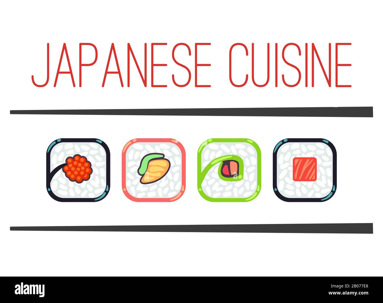 Modèle de logo du restaurant de cuisine japonaise. Menu traditionnel de fruits de mer, illustration vectorielle Illustration de Vecteur