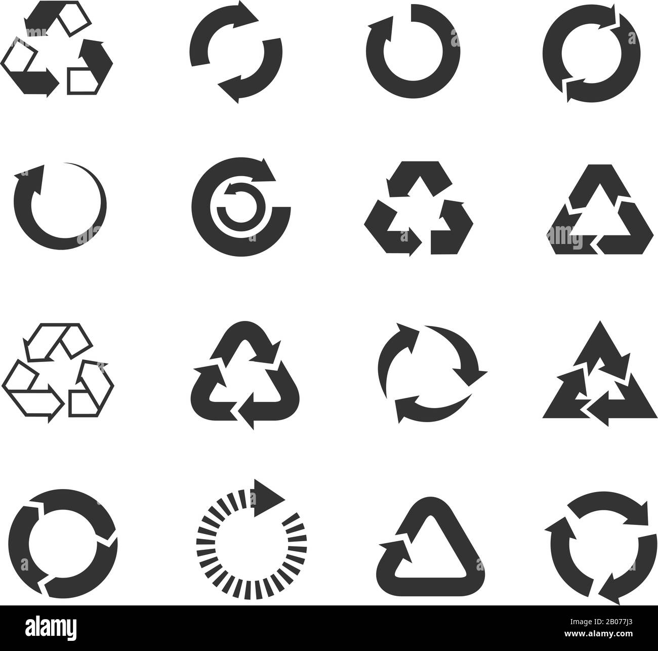 Jeu de vecteurs d'icônes de recyclage. Triangles et emblèmes ronds pour la conservation et l'enregistrement de l'illustration Illustration de Vecteur
