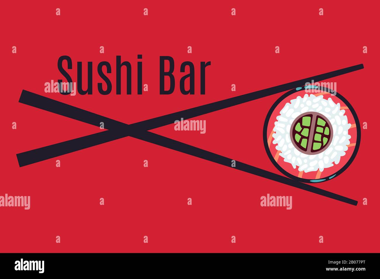 Modèle de logo de la cuisine du bar à sushis japonais rouge. Restaurant traditionnel, illustration vectorielle Illustration de Vecteur