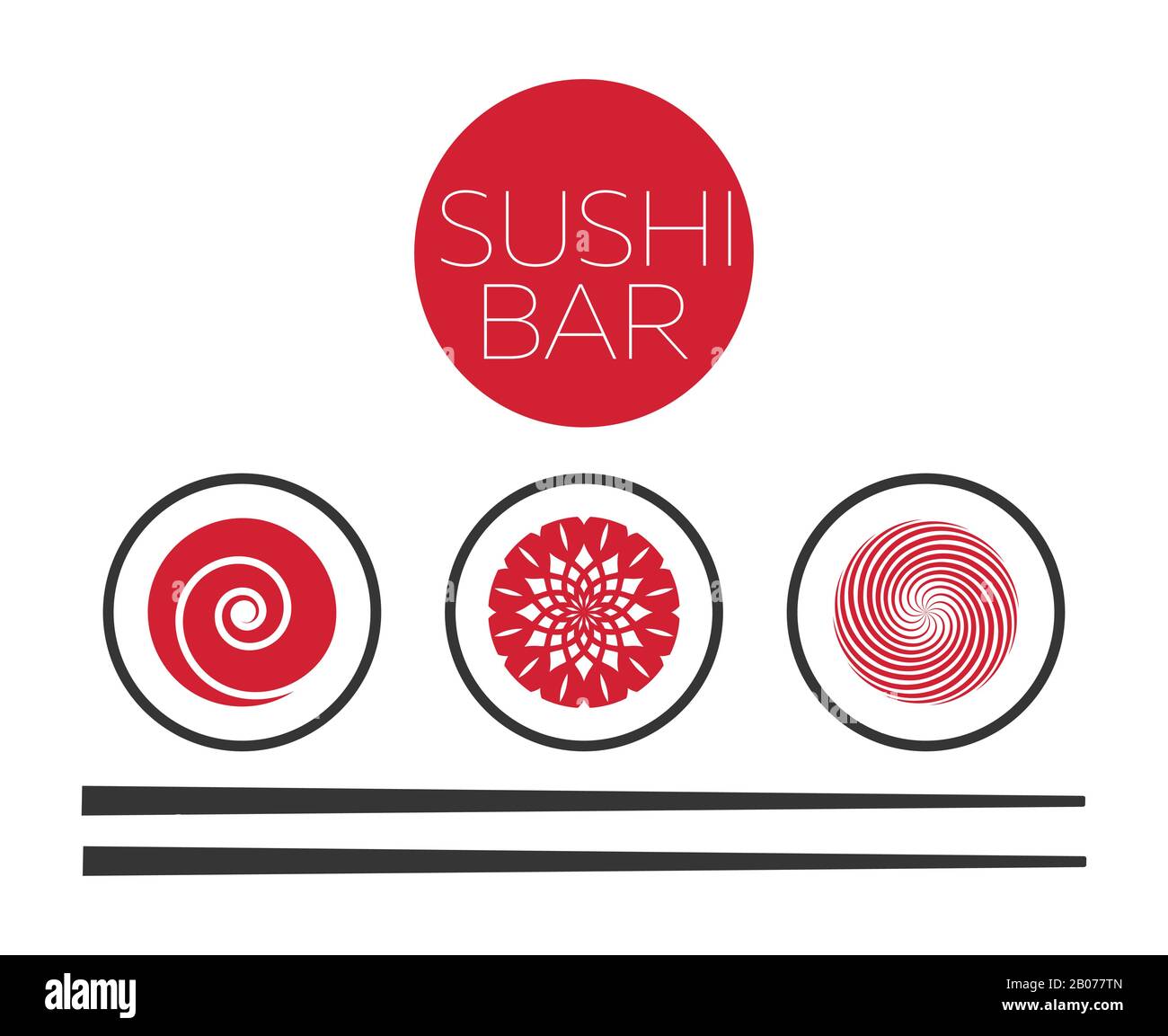 Modèle vectoriel abstrait de logo de nourriture de bar à sushis. Fruits de mer asiatiques, illustration fraîche Illustration de Vecteur