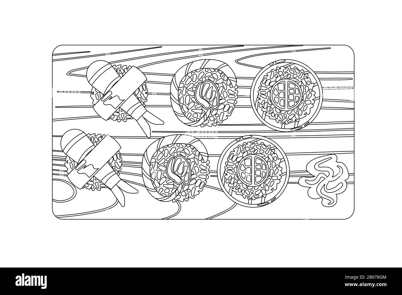 Dessin vectoriel japonais des contours alimentaires en noir et blanc. Illustration traditionnelle de la nourriture yummy Illustration de Vecteur