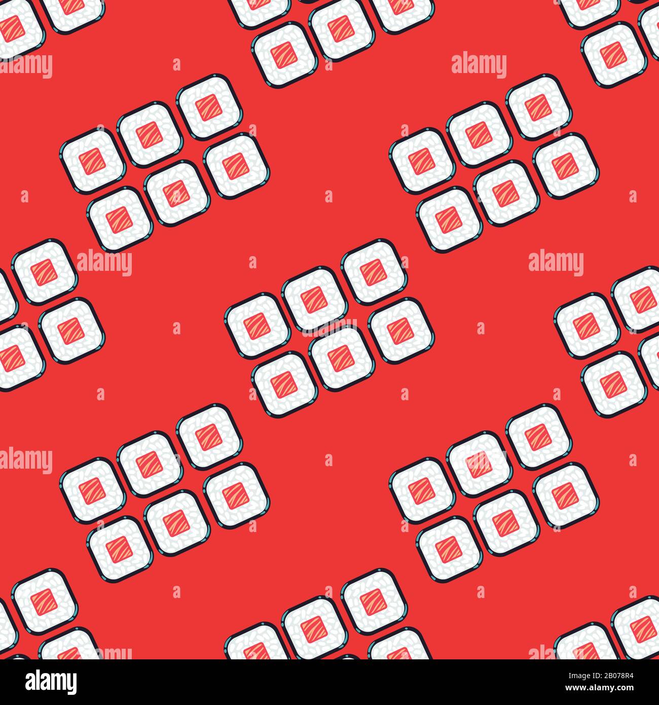 Sushi définit un motif vectoriel sans couture rouge. Illustration du restaurant japonais Illustration de Vecteur