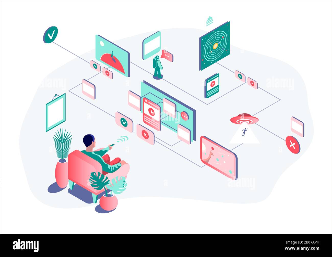 Personne faisant un choix pendant que vous regardez un film Illustration de Vecteur