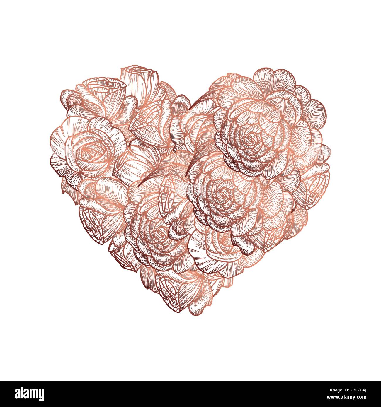 Coeur doré fleuri. Carte de vœux, logo et symbole d'amour et de romance. Illustration vectorielle. Illustration de Vecteur