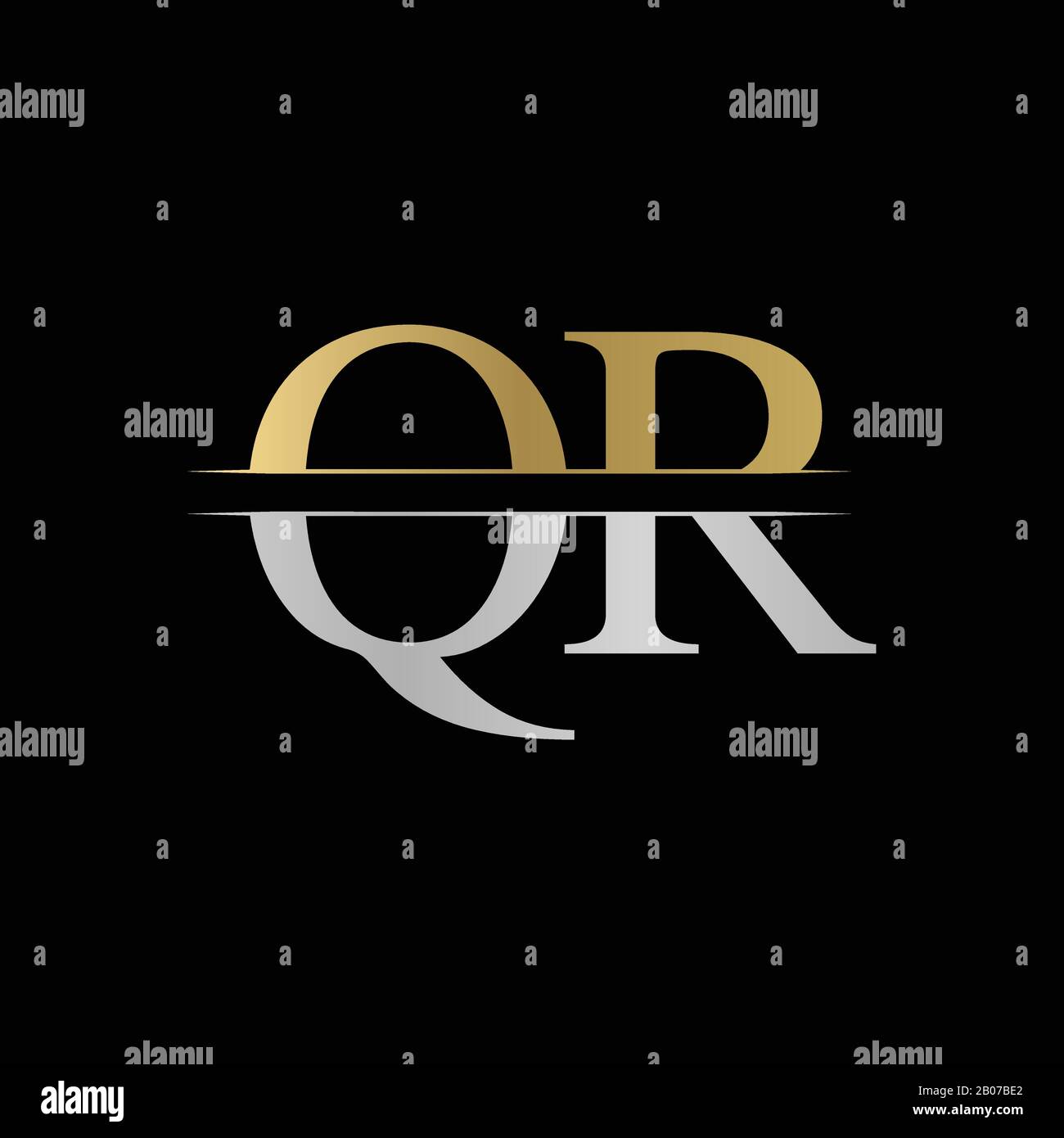 Modèle Vectoriel De Conception De Logo Qr Lettre Au Monogramme Initial. Logo QR lettre argent et or Illustration de Vecteur