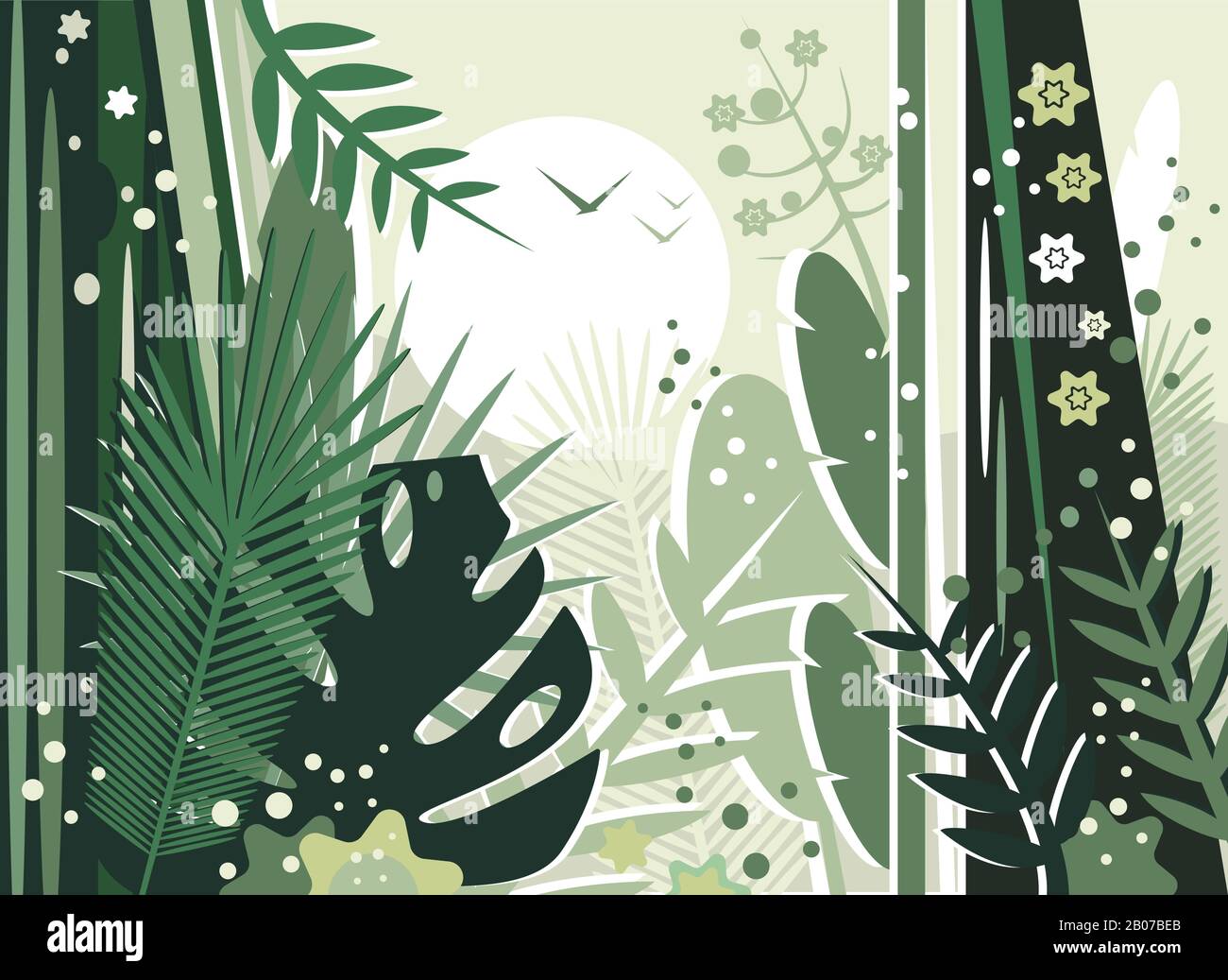 Belle vue sur la forêt tropicale une journée ensoleillée Illustration de Vecteur