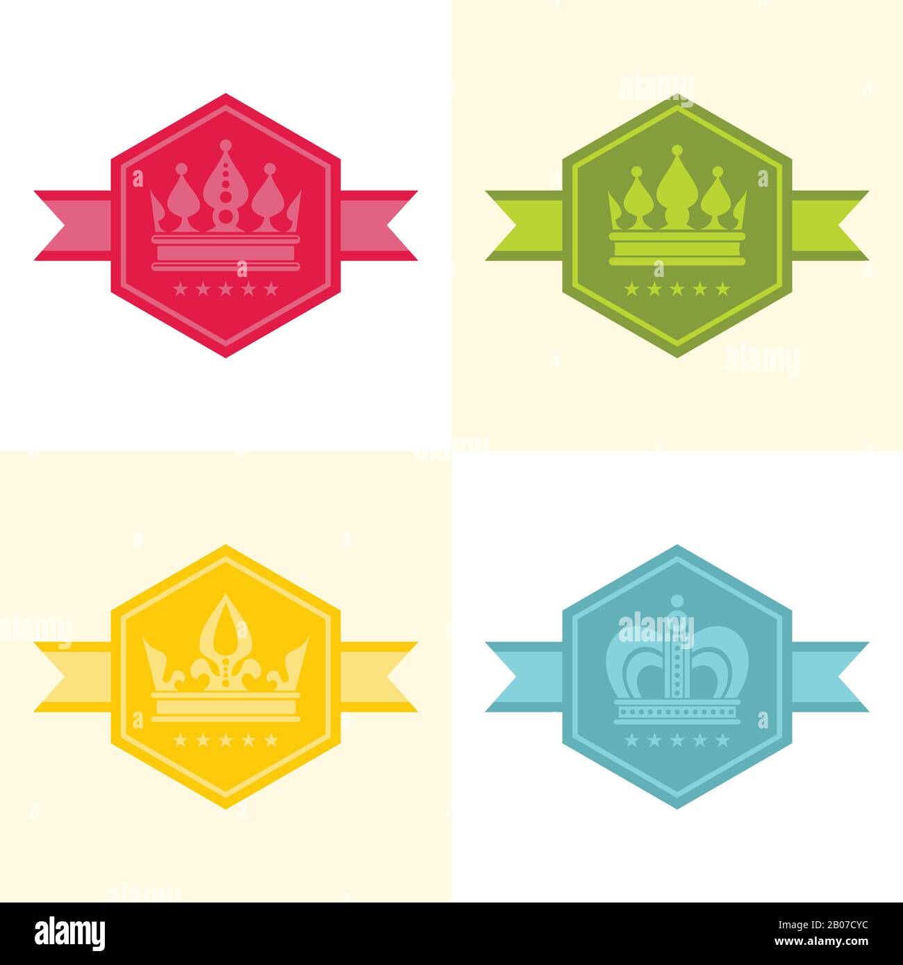 Icônes de couronne de couleur hexagonale. Étiquette de conception avec couronne. Illustration vectorielle Illustration de Vecteur