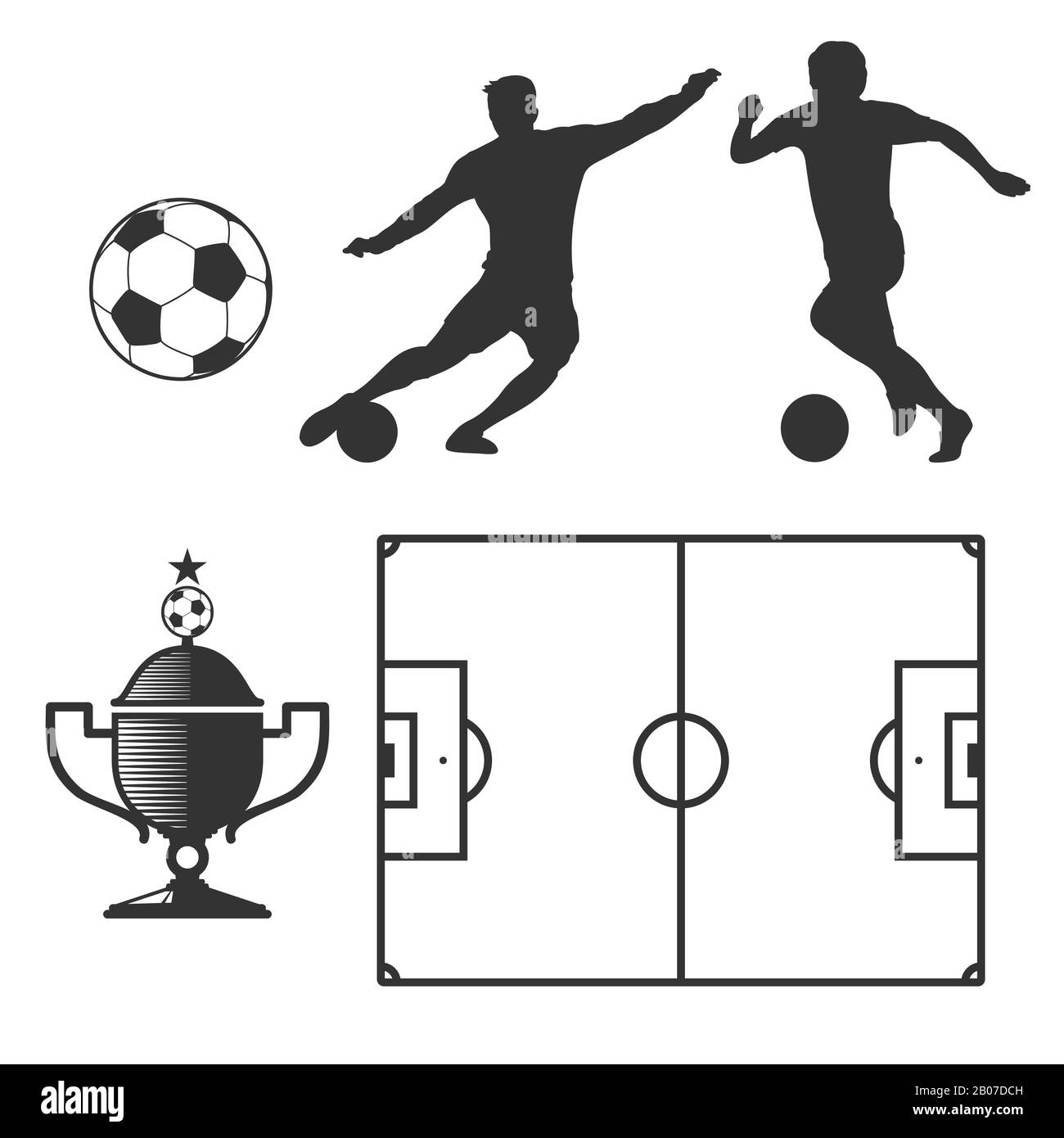 Éléments de conception de football en noir isolé sur blanc. Icône de football pour jeu de compétition, illustration vectorielle Illustration de Vecteur