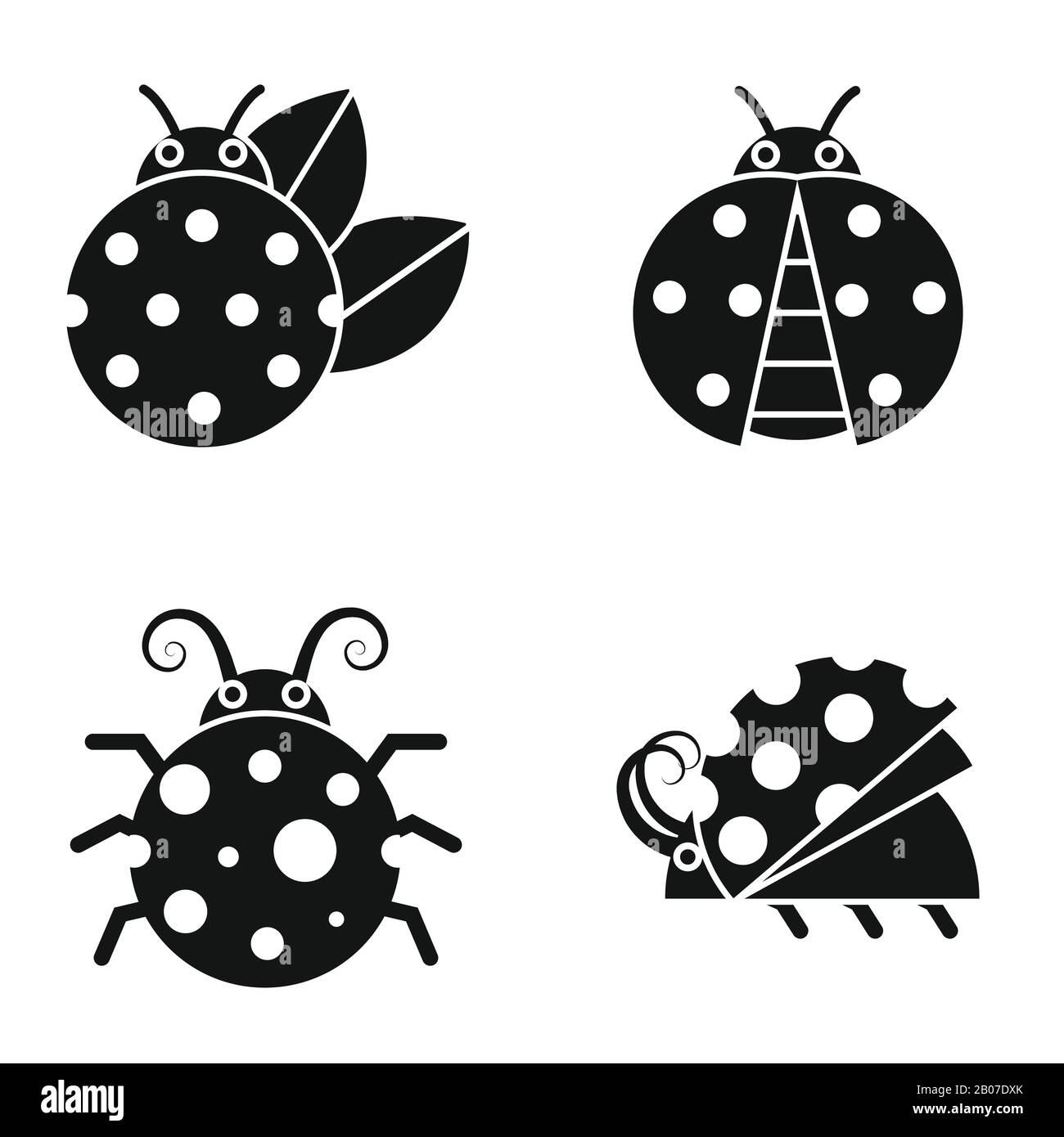 Coccinelles à silhouette noire sur fond blanc. Coccinelle en style monochrome. Illustration vectorielle Illustration de Vecteur