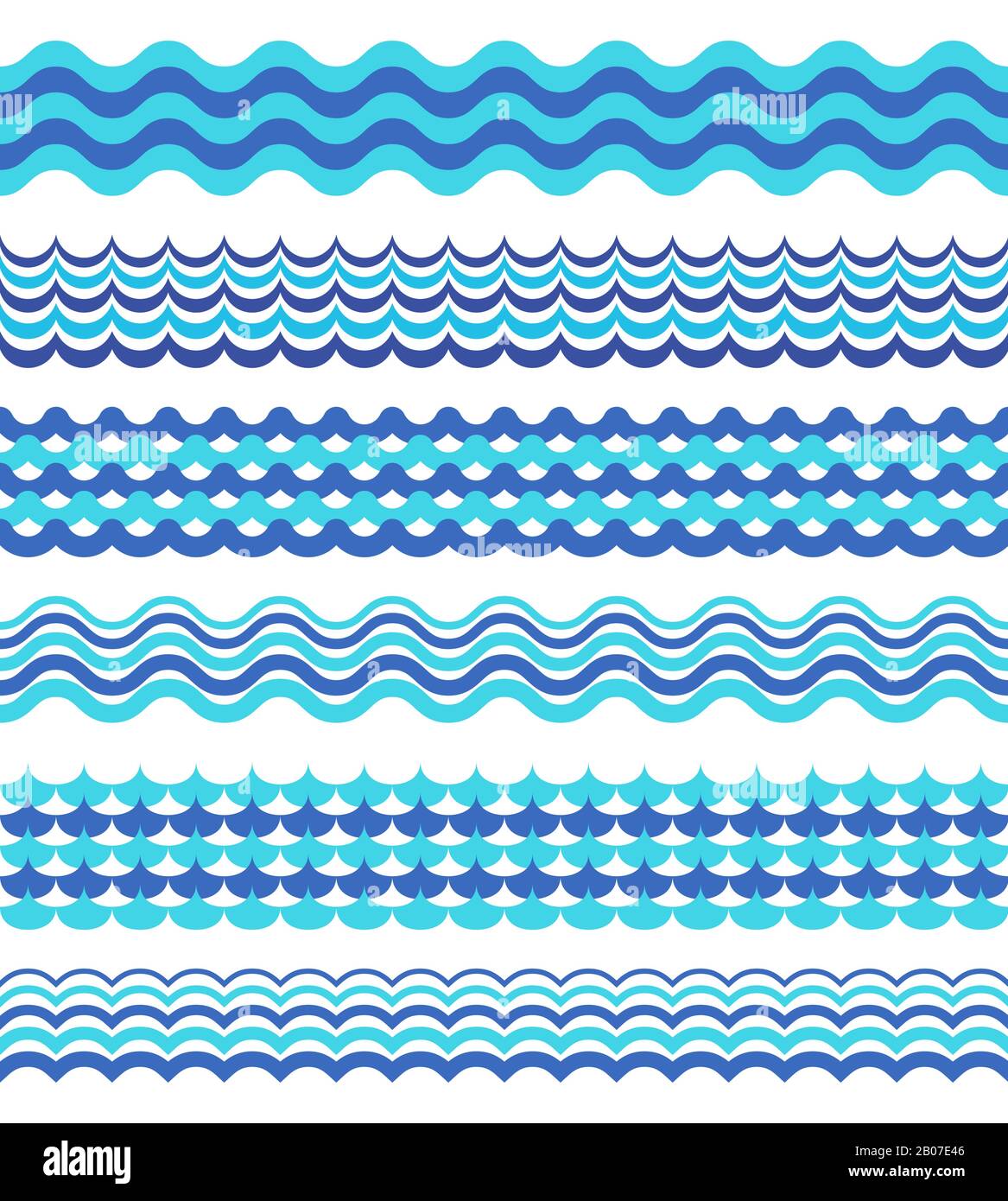 Ensemble de bords de mer isolés sur blanc. Décoration design avec eau d'onde, illustration vectorielle Illustration de Vecteur