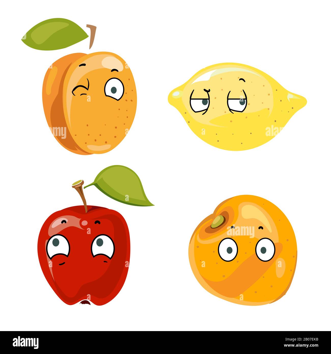 Faces orange et pomme citron pêche. Caractères heureux, illustration vectorielle Illustration de Vecteur