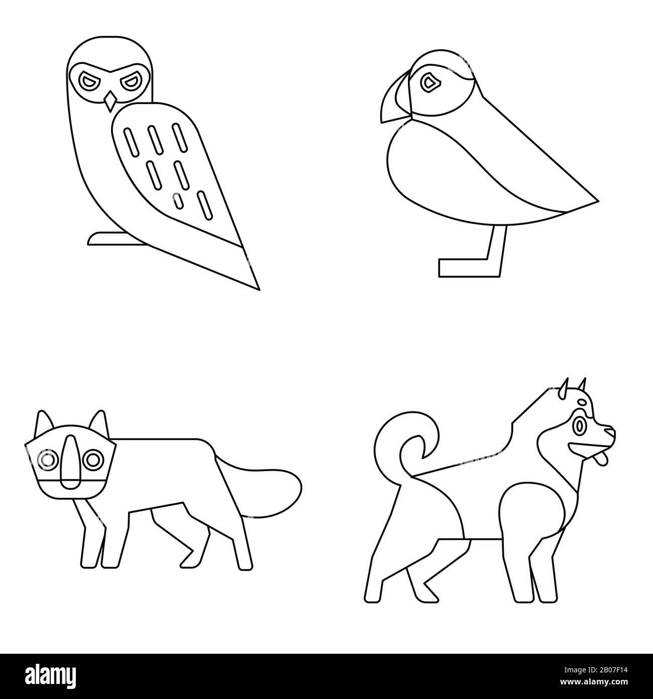 Animaux polaires en style ligne sur fond blanc. Chouette d'animaux sauvages et le renard. Illustration vectorielle Illustration de Vecteur