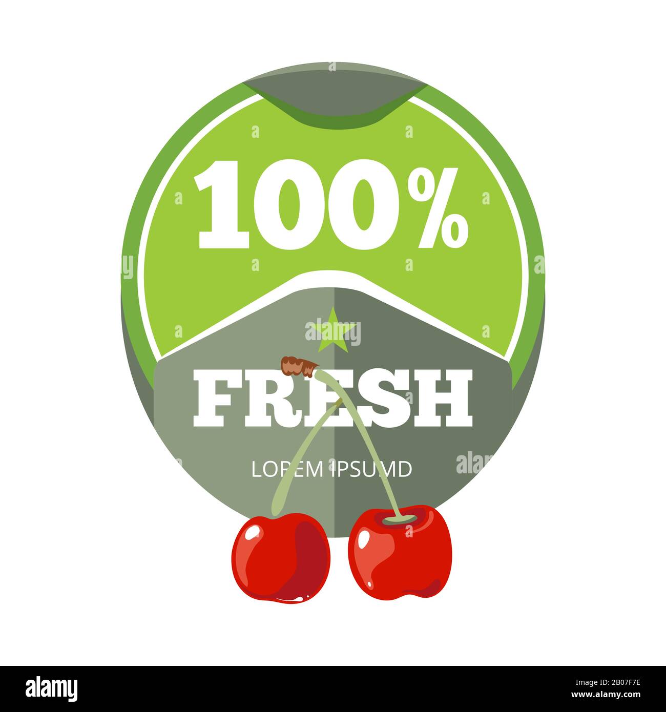 Logo de fruits biologiques naturels, étiquette, modèle de badge avec paire de cerises. Illustration vectorielle Illustration de Vecteur