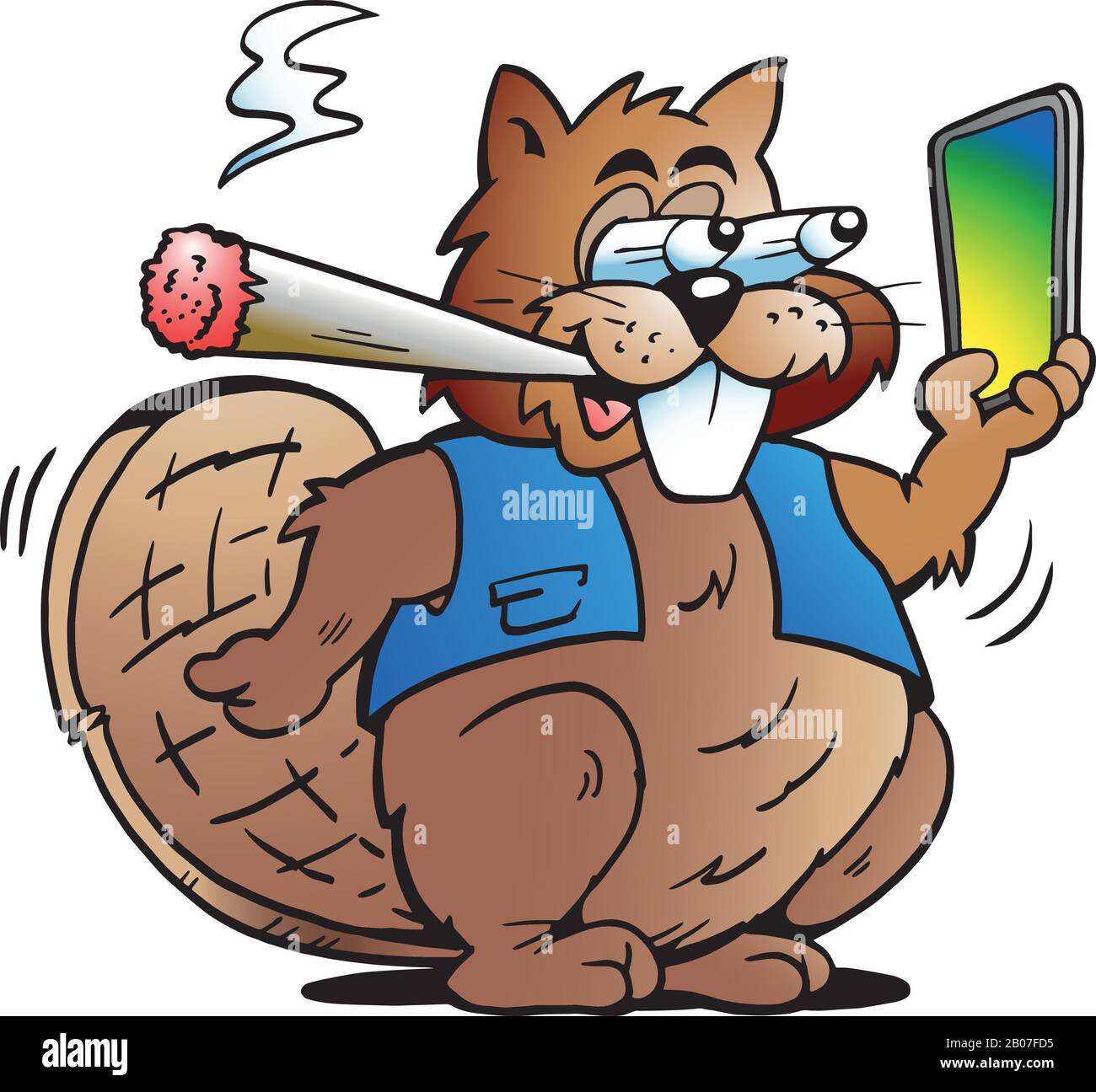 Illustration de Vector Cartoon d'un Cool Beaver qui fume un joint Illustration de Vecteur
