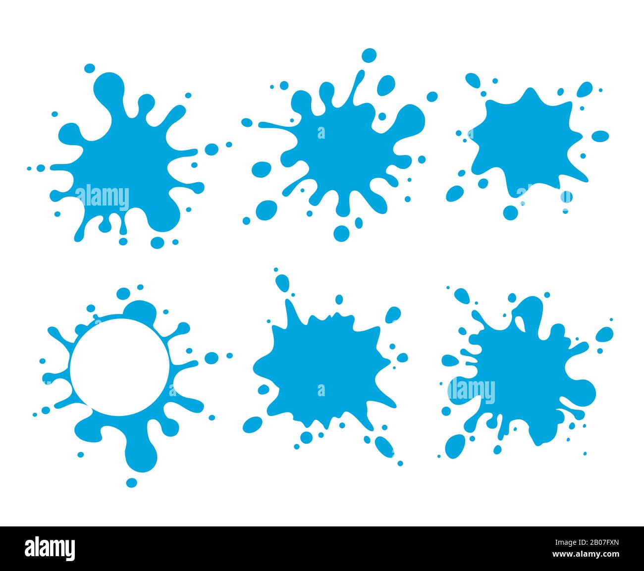 Jeu de projections d'eau abstraites vectorielles bleues isolées sur l'illustration d'arrière-plan blanche Illustration de Vecteur