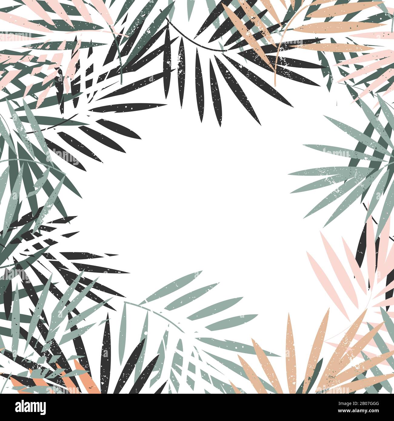 Cadre pastel élégant de feuilles de palmiers tropicales. Arrière-plan vectoriel abstrait, emplacement du texte. Illustration de Vecteur