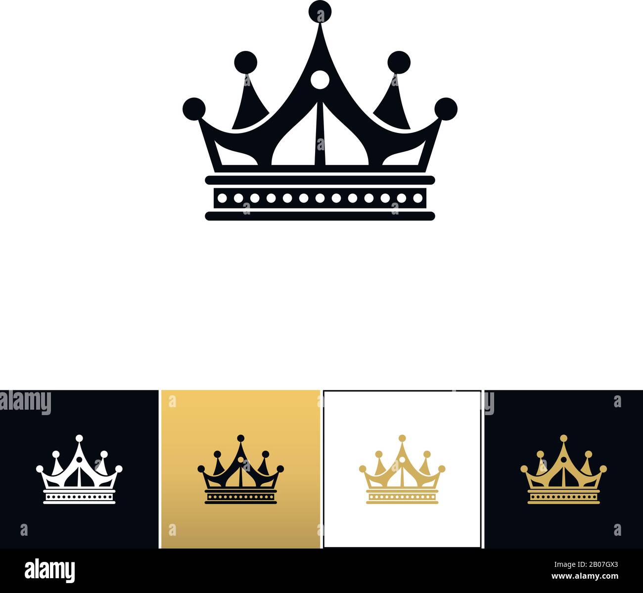 Icône vecteur couronne. Programme de la Couronne sur fond noir, blanc et or Illustration de Vecteur
