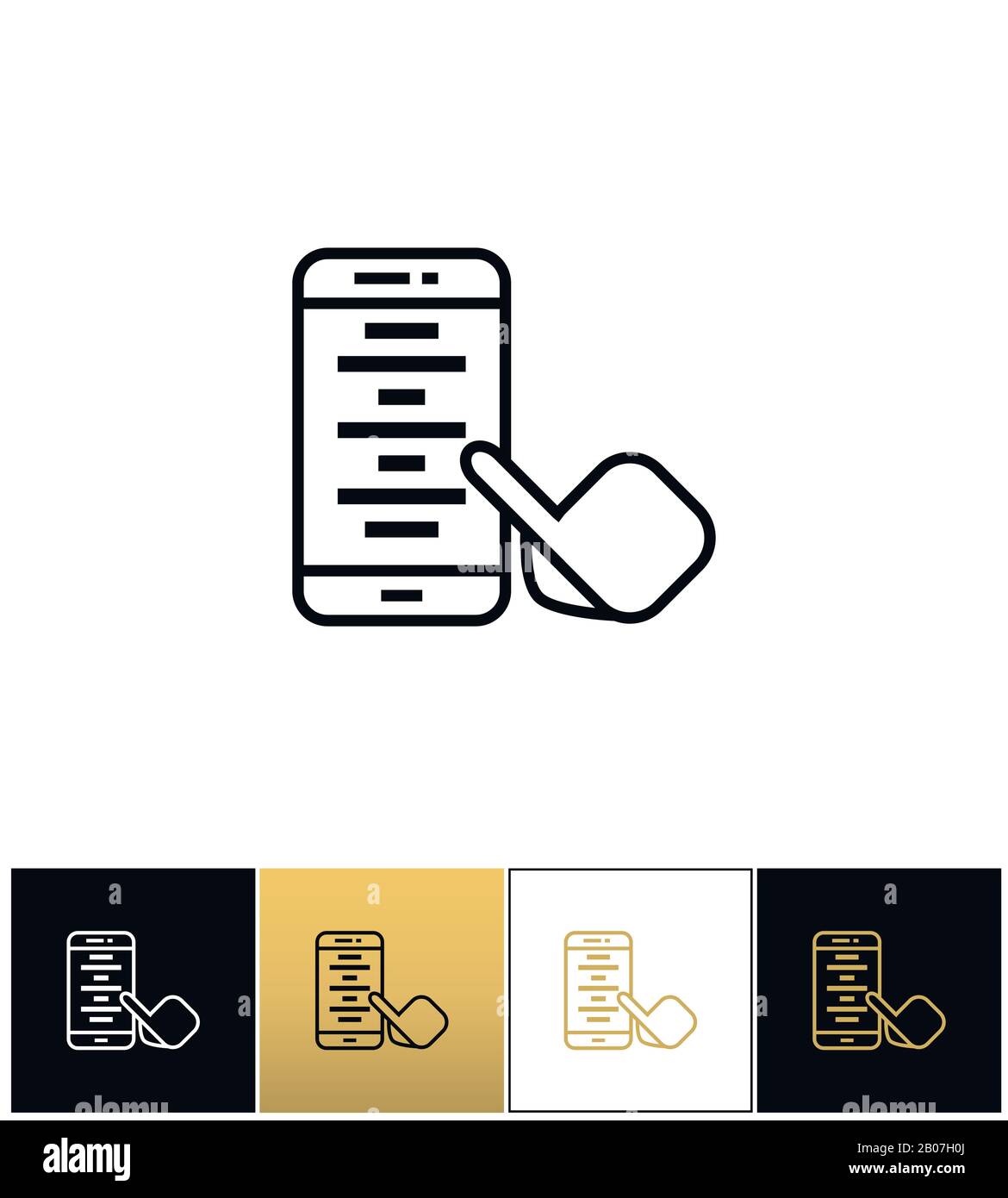 Icône de vecteur d'application d'application pour smartphone ou application mobile. Pictogrammes d'applications mobiles ou d'applications pour smartphone sur fond noir, blanc et or Illustration de Vecteur
