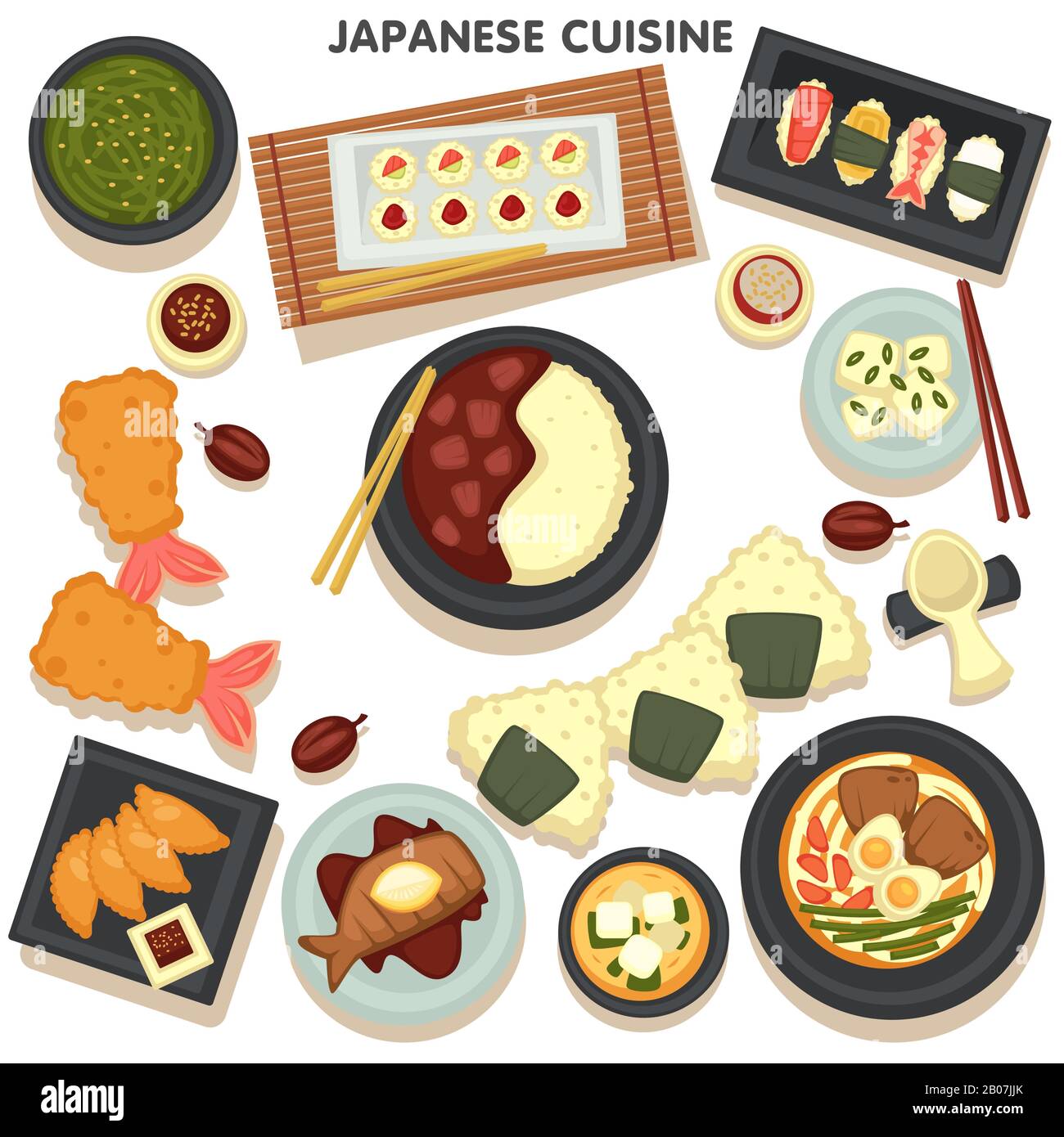 Saumon à sushi ou thon, plat cru sur table avec des baguettes vectorielles Illustration de Vecteur