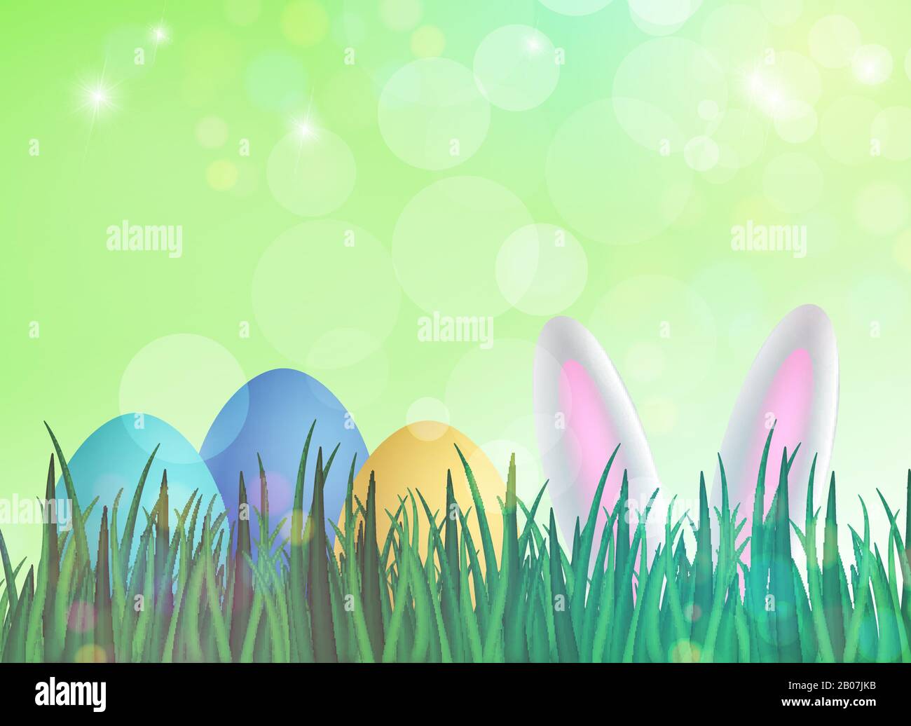 Œufs de Pâques parmi l'herbe et les oreilles de lapin Illustration de Vecteur