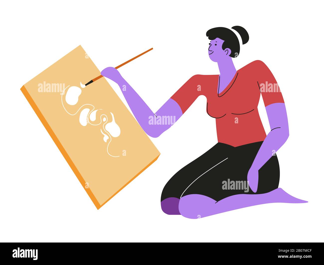 Femme peinture sur toile assis, personnage femelle isolé Illustration de Vecteur