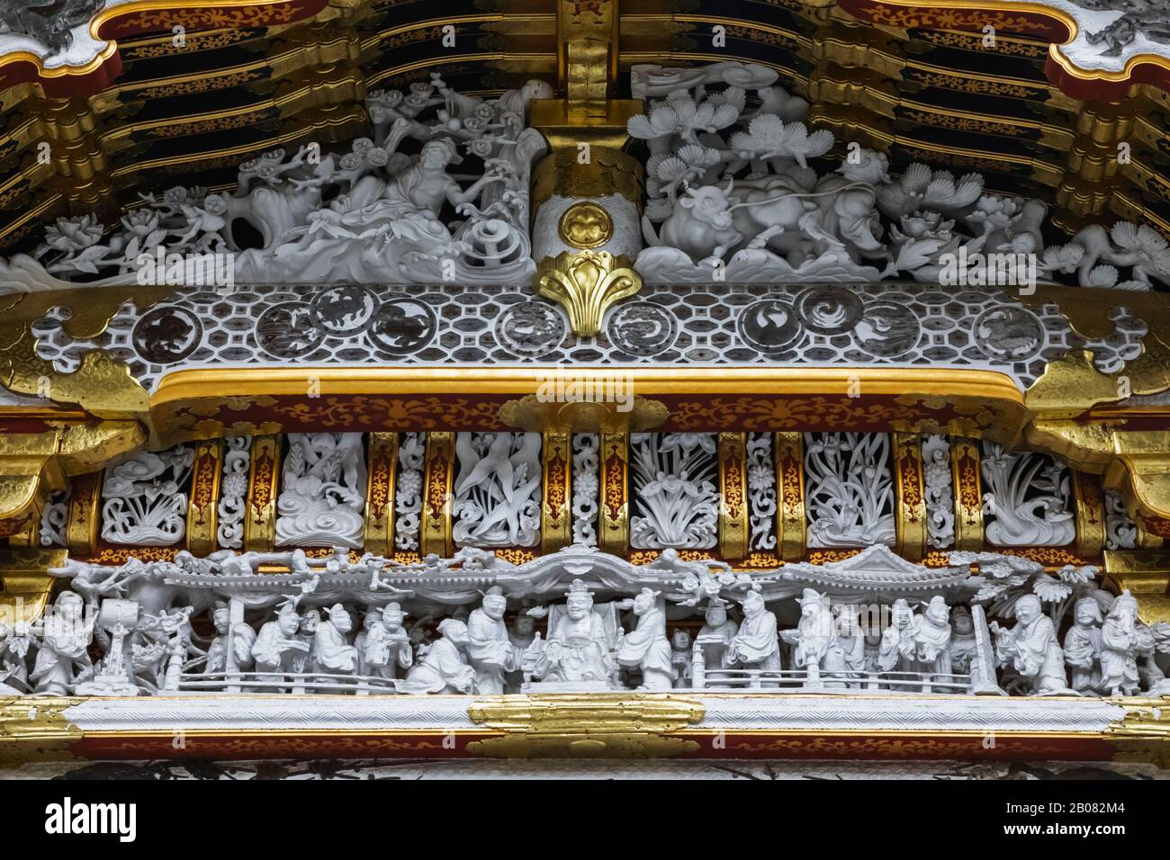 Japon, Honshu, Préfecture De Tochigi, Nikko, Sanctuaire De Toshogu, Détail Sur La Porte Chinoise Alias Karamon Banque D'Images