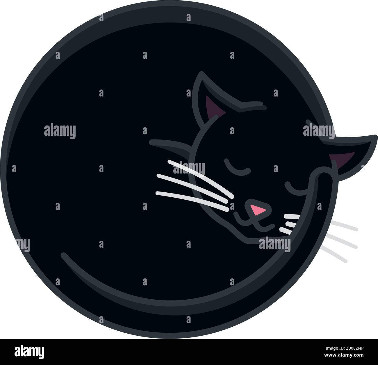 Illustration vectorielle de chat noir endormi pour la Journée mondiale du sommeil le 13 mars. Joli symbole de couleur isolé pour animal de compagnie et confort. Illustration de Vecteur