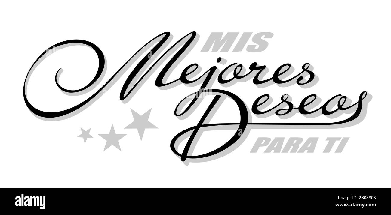 Lettres manuscrites en langue espagnole Mejores Deseos - meilleurs Voeux. Expression isolée de calligraphie vectorielle avec ombre et symbole étoile Illustration de Vecteur