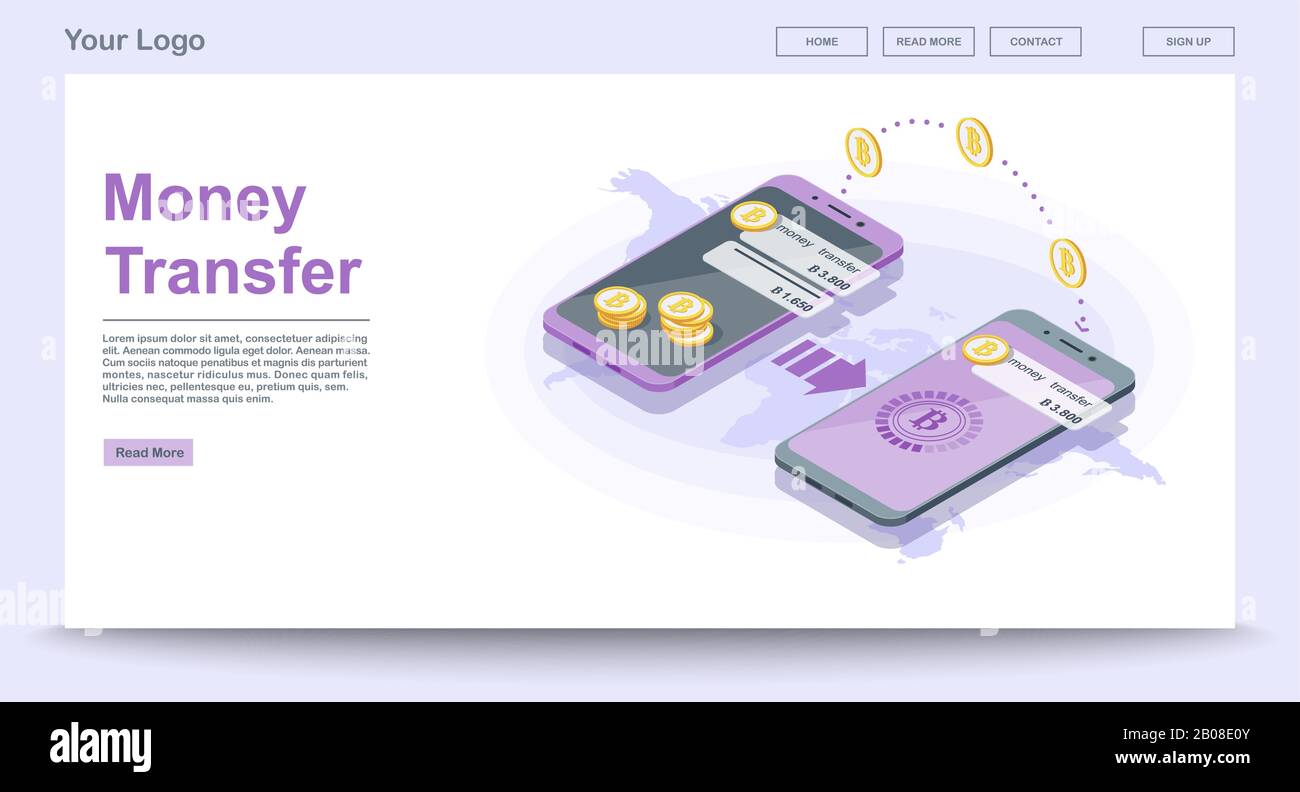 Modèle vectoriel de page Web de transfert d'argent global avec il isométrique Illustration de Vecteur
