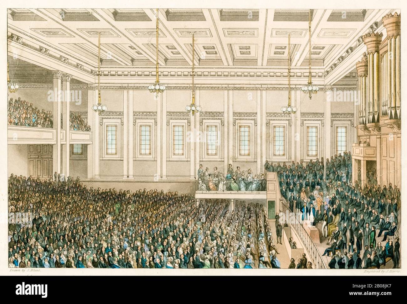 Réunion de la Société pour l'extinction de la traite des esclaves et pour la civilisation de l'Afrique, 1 juin 1840, Exeter Hall - HRH Prince Albert le Président a présidé, en caractères d'imprimerie, S. Blunt, James Harris, 1840 Banque D'Images