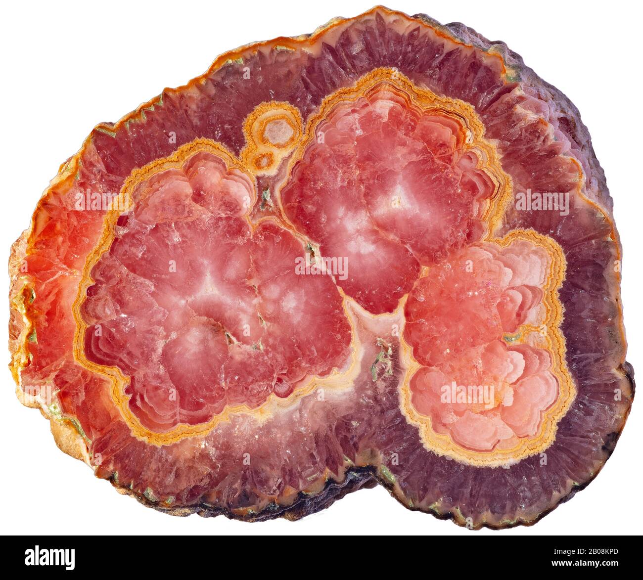 Rhodochromsite, province de Catamarca, Argentine Le Rhodochromsite est un minéral de carbonate de manganèse qui varie de couleur rose clair à rouge vif. Banque D'Images