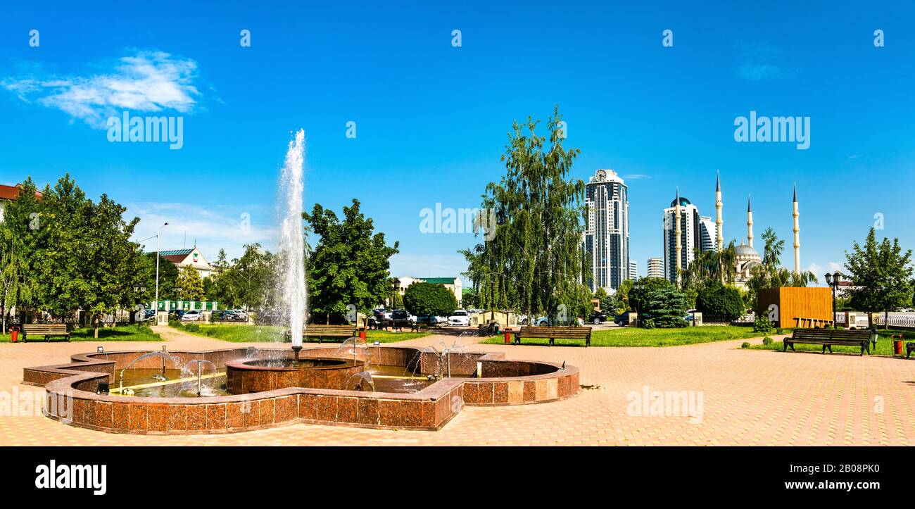 Fontaine au centre de Grozny - Tchétchénie, Russie Banque D'Images