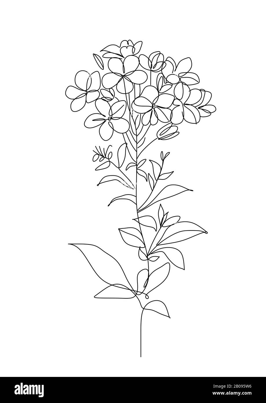 Femme dessin de ligne de nature. Fille avec feuilles vecteur. Sauver La Nature. Jour De La Terre. Face abstraite avec fleurs par dessin vectoriel d'une ligne. Portrait minimaliste Banque D'Images