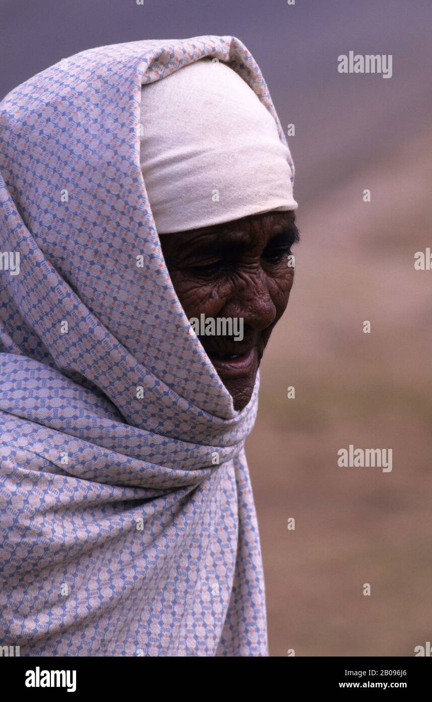 MADAGASCAR, PRÈS D'ANTSIRABE, PORTRAIT DE LA VIEILLE FEMME À LA CAMPAGNE Banque D'Images