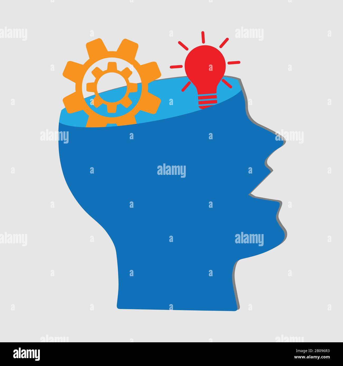 Roue dentée et ampoule dans une tête humaine, concept d'idées imaginatives Illustration de Vecteur