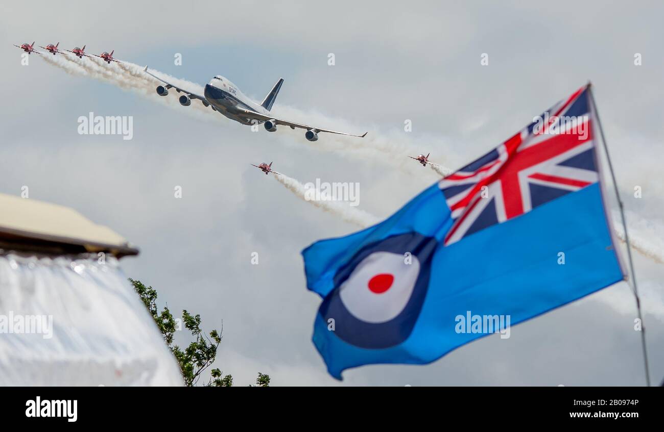 BOAC Livery British Airways flycast avec les Flèches rouges Riat 2019. Banque D'Images